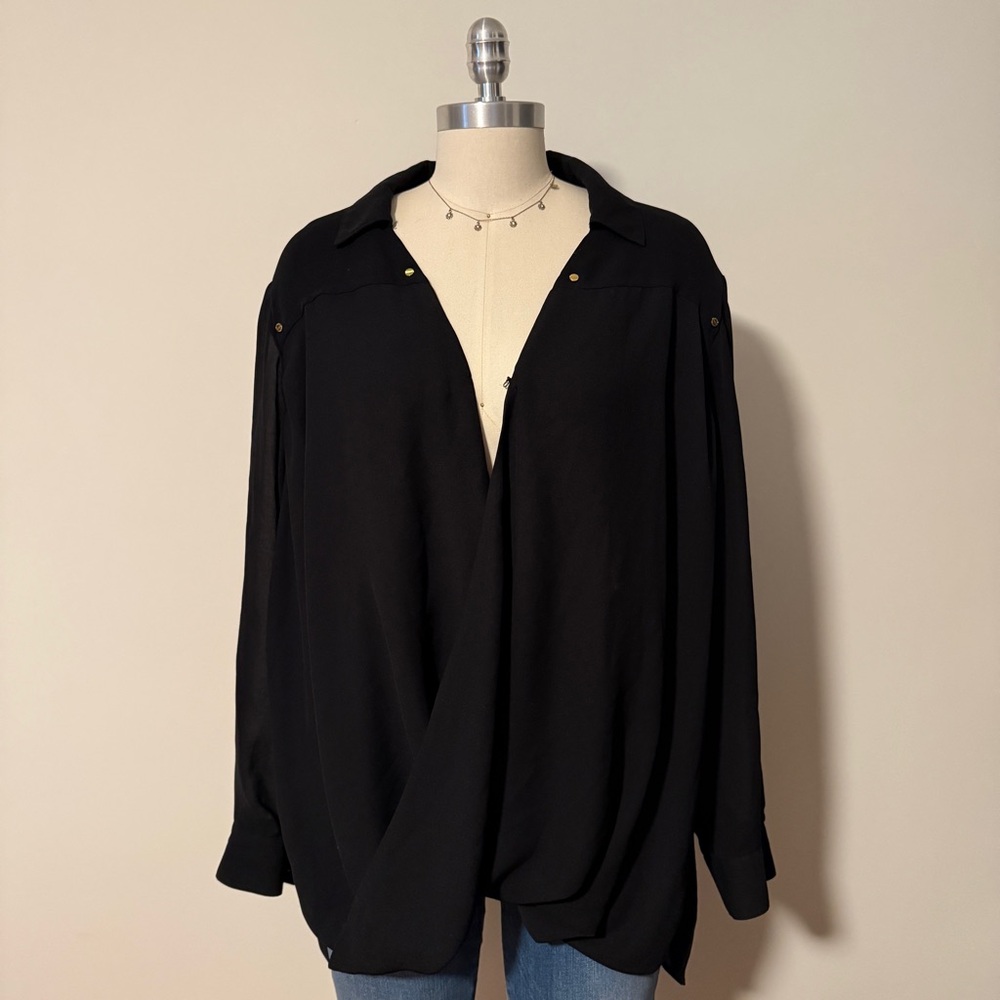 Michael Kors Black Sheer Chiffon Vneck Blouse